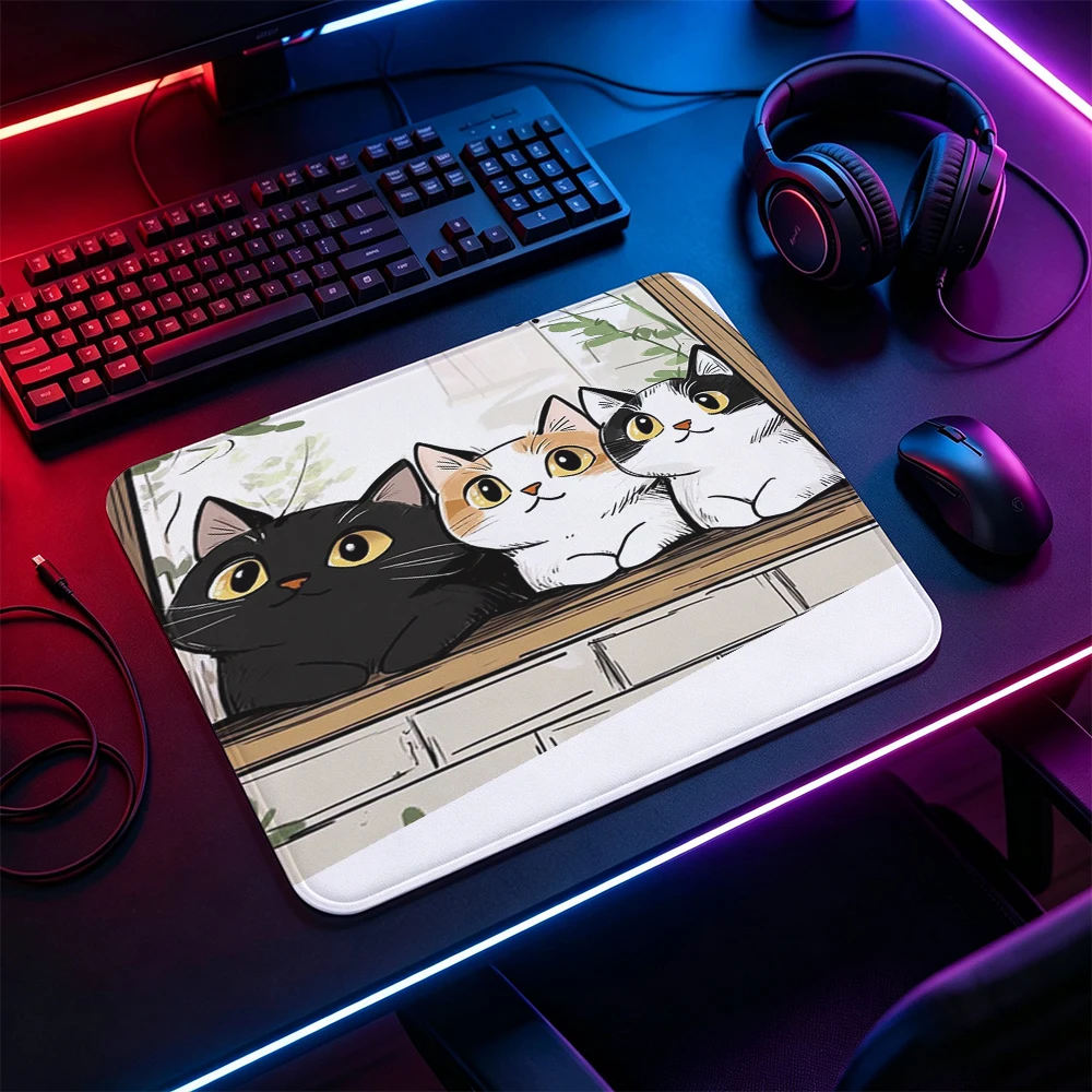 Cute Cat Mouse Pad Non-Slip Rubber Base Small Mousepad Print Desk Mat Locked Edge Office Laptop Gaming Mouse Mat For PC Computer