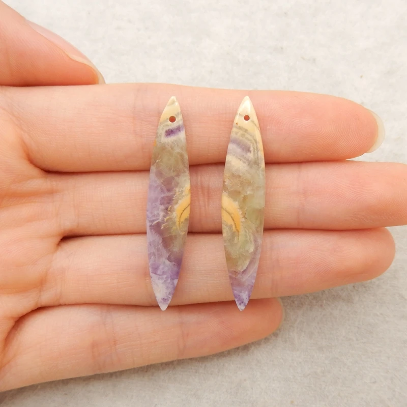 

Purple Lace Agate Teardrop Pendant Pair, Multi-Toned Banded Gemstone, Jewelry Components, 2Pcs 39x8x4mm-4.6g