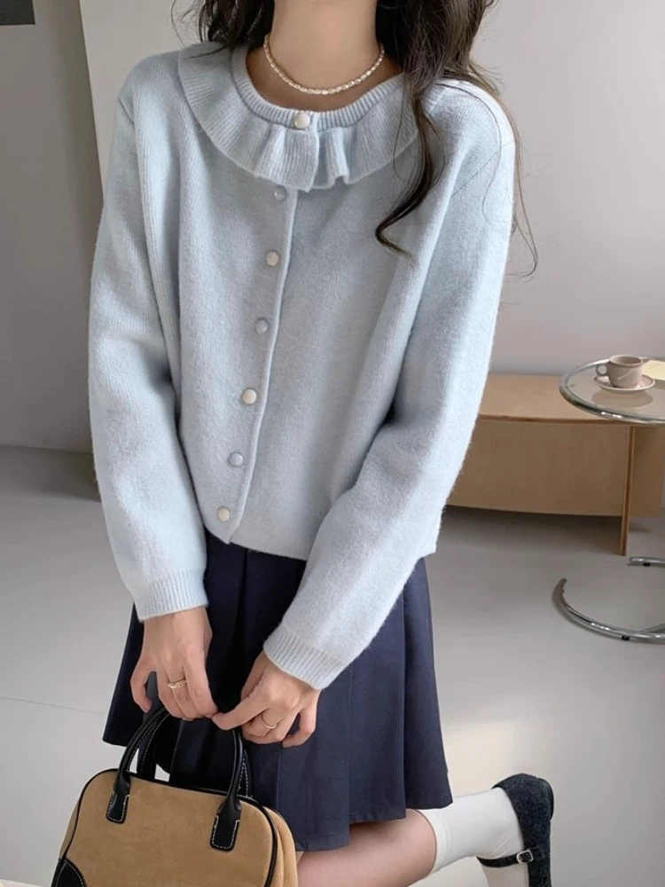 

2025 Women Autumn Winter Sweet Single Breasted Casual Sweater Korean College Style Gentle Doll Collar Cardigan Soft Warm Tops