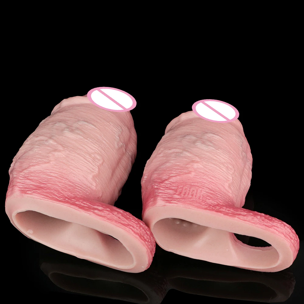 SHAZ واسعة القضيب كم القلفة الحقيقية والوريد دسار غمد مقاس زيادة اثنين من غطاء الديك تأخير القذف الجنس لعب للرجال 18 +