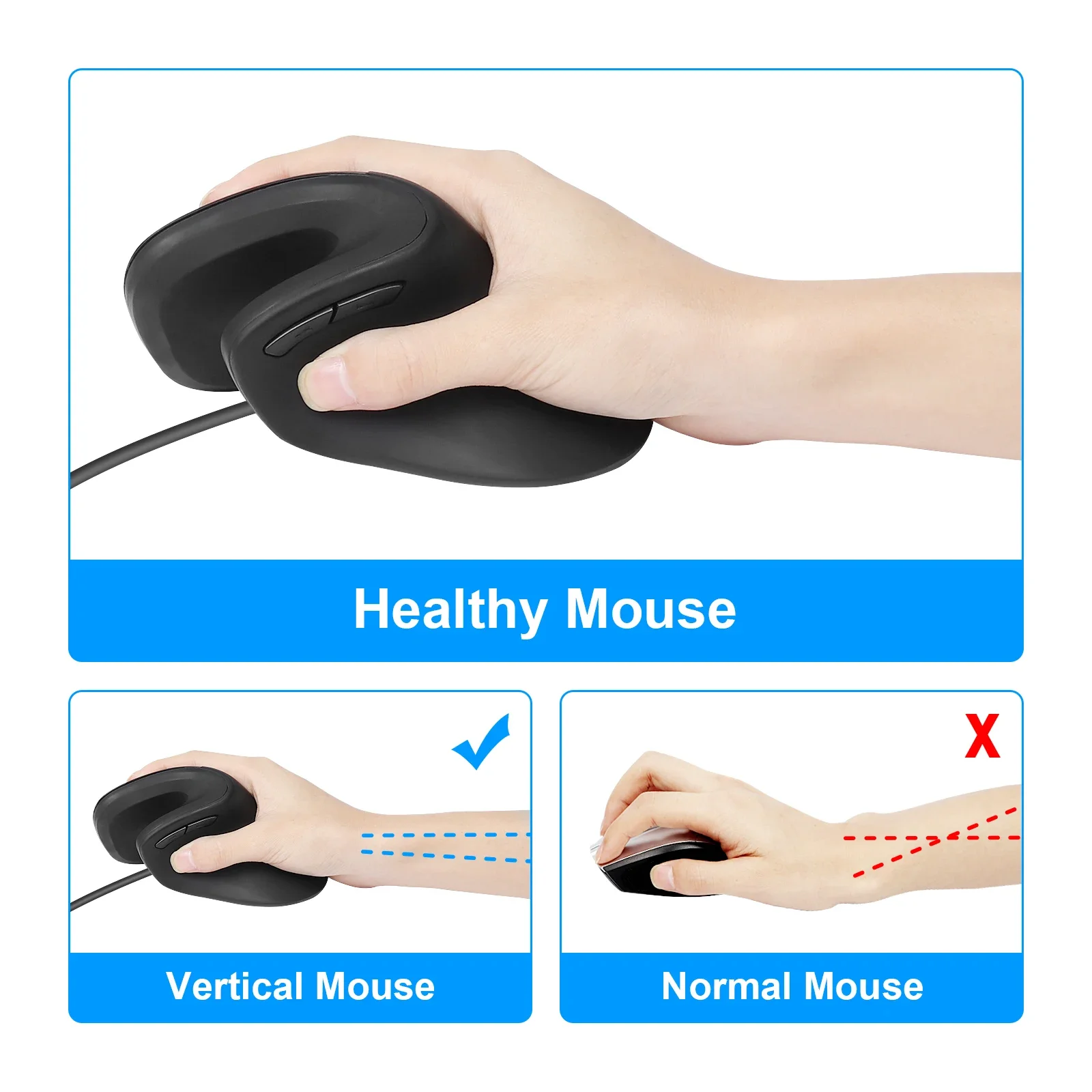 

Wired Vertical Mouse,Ergonomic Design,Silent Buttons Office Mice,Adjustable DPI,for Laptop Computers