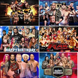 Wrestling Triathlon Party Decoration Backdrop WWE Happy Birthday Banner Backdrop Baby Shower Party Supplies