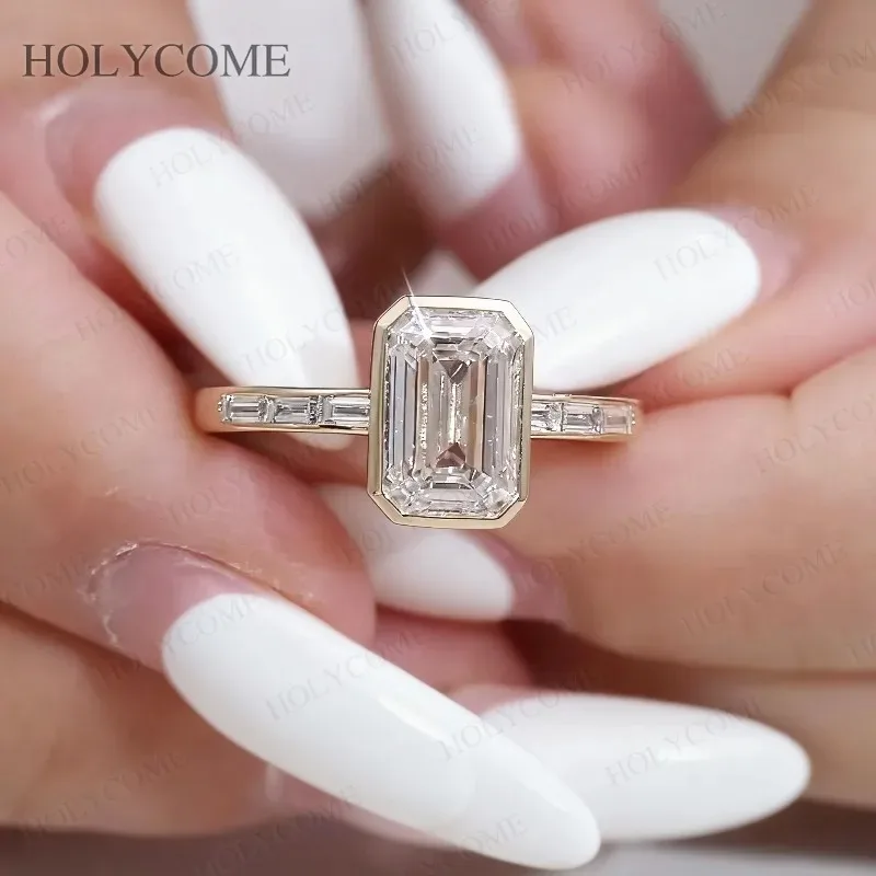925 Silver/10K/14K/18K Lab Diamond Ring Emerald Bezel Set Ring Sparkling Jewelry Outfit Accessories For Women Party Birthday