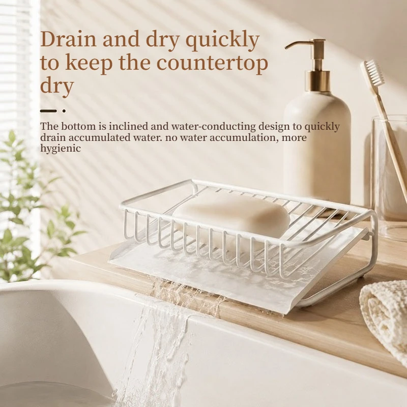 Plastic Soap Dish with Drain Rack Household Bathroom Countertop Laundry Soap Holder Drainable Bathroom Storage Organizer view 2