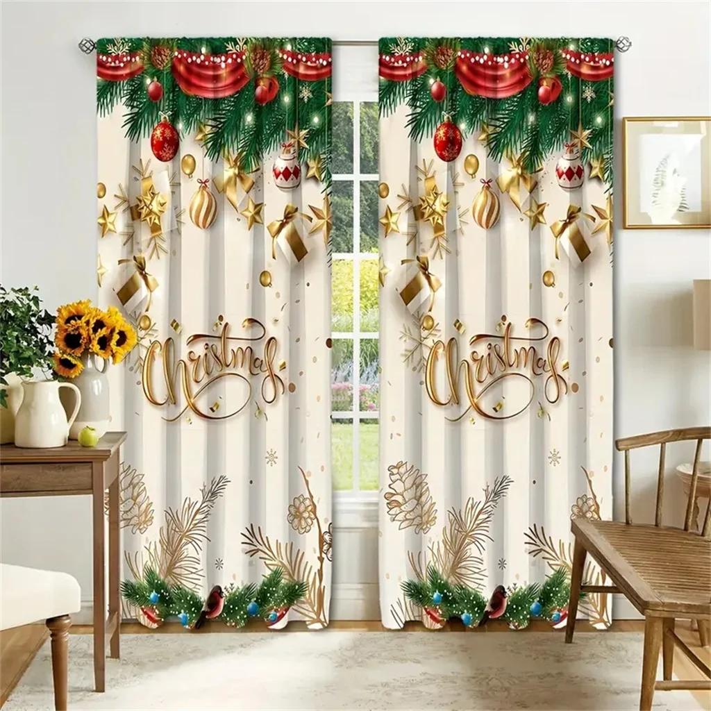 2pcs Cafe Curtains Christmas Snowman Snowflake Half Blackout Curtain For Bedroom Living Room Window Kitchen Office Home Kitchen