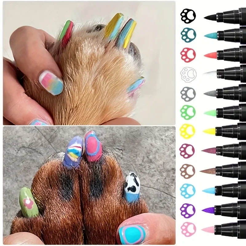 Acrylic Paint Markers Set, 12 Colors, Quick Dry, Dog and Cat, DYI Painting, Pet Nail Art Pen, Beauty Supplies, 1 Pc Set