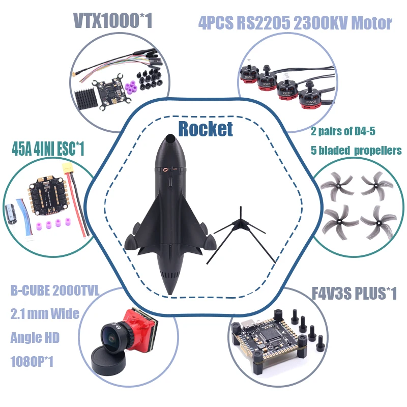 

B-CUBE Rocket 5-дюймовый комплект рамы для дрона FPV из углеродного волокна Гоночный дрон Квадрокоптер Фристайл INAV Beatflight F722 Ardupilot PX4 Flight