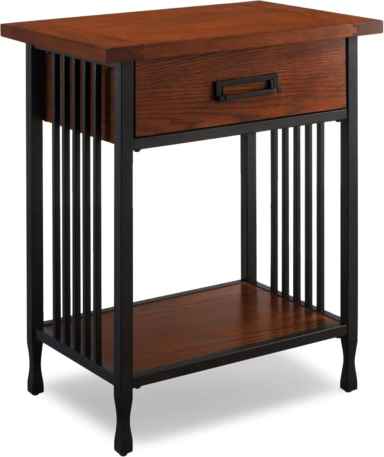 11222 Ironcraft Rustic One Drawer Nightstand, Mission Oak And Black Metal, Night Stand