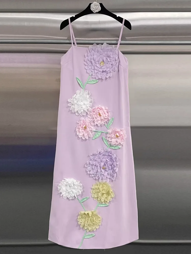 DFDG femmes printemps été rose 3D Floral Cami robe Maxi sans manches doux décontracté tenue de fête 2025 à la mode robe de mode féminine