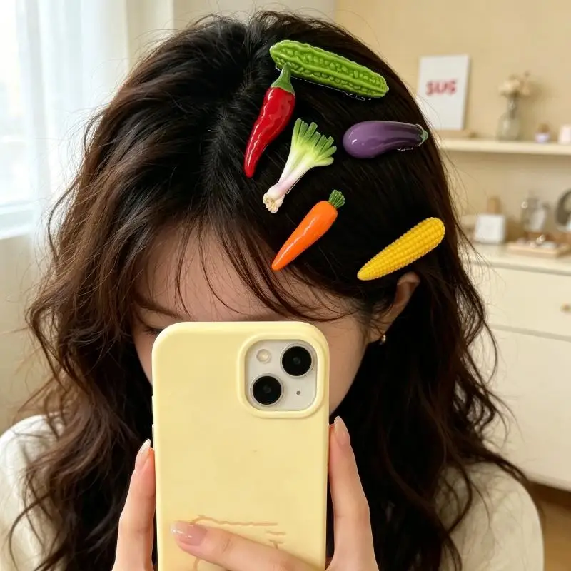 Neuartige Lustige Gemüseförmige Haarspangen Realistische Lebensmittel-Haarspangen Entenschnabel-Clip Pony-Haarschmuck Kinder-Seitenhaarspange – Detail 4