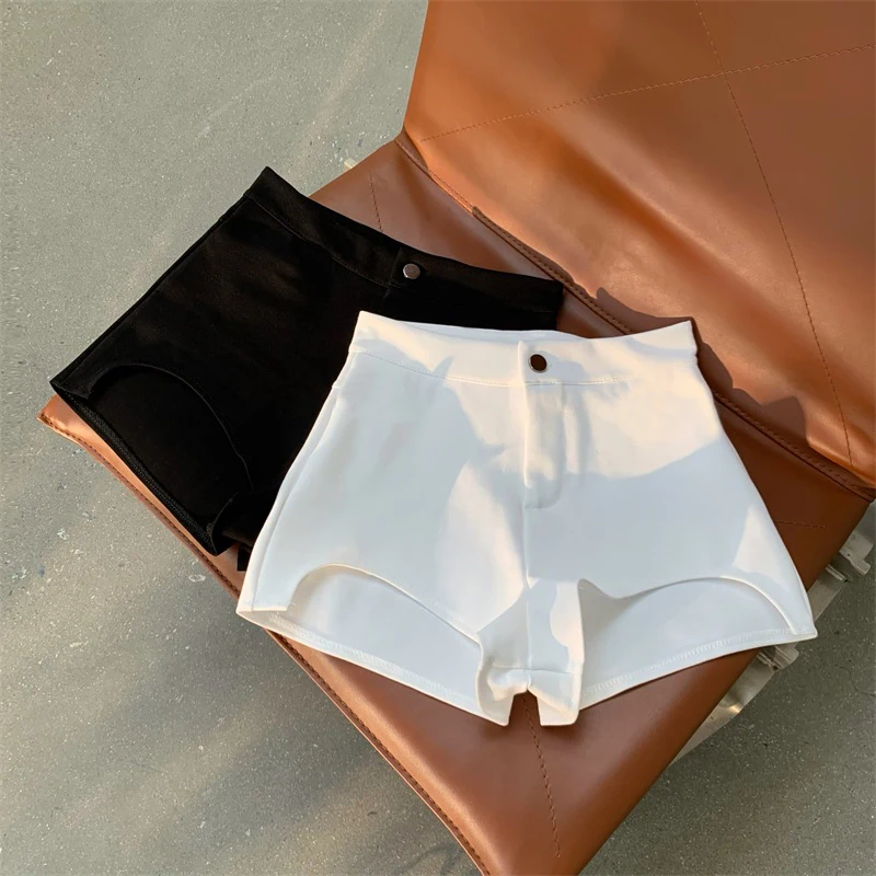 White A-Line Tailored Shorts Women's Summer Slim Fit Exterior Wear Hot Pants Irregular High Waist Short Pants Casual Scene