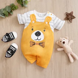 Summer Boys and Girls Cartoon Animal Bears with Casual and Comfortable Short Sleeve Baby Clothing Triangle Bodysuit