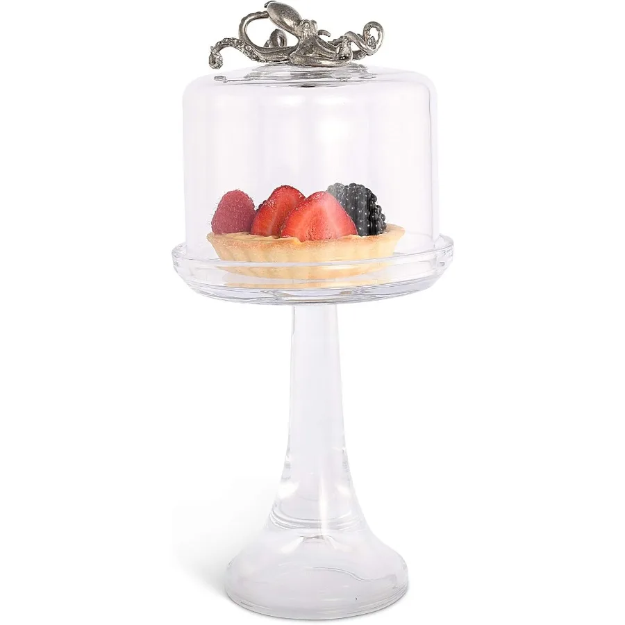 

Стеклянная подставка для сыра и десерта ручной работы с крышкой купола и твердой ручкой оловянного осьминога, диаметр 6 дюймов, высота 13 дюймов