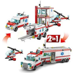 2in1 New Compatible Hospital Doctor City Rescue Ambulance Helicopter Model Building Blocks Bricks Toys Birthday Gift Boys Set