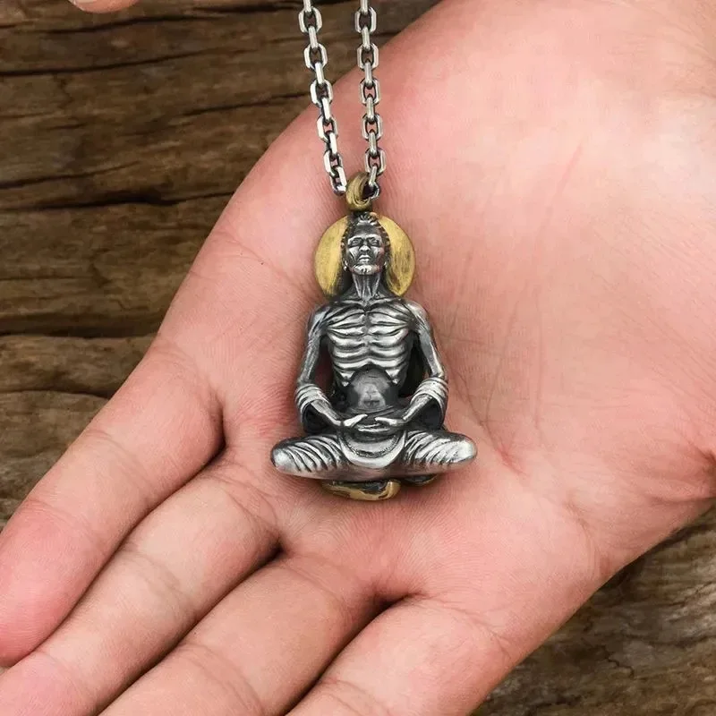 Ciondolo retrò Avalokitesvara Collana da uomo placcata in argento massiccio Ciondolo amuleto Buddha Maitreya invecchiato Bodhi Vecchio ancoraggio Saf