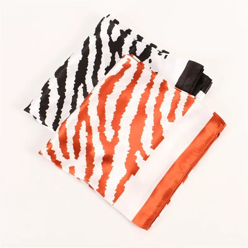 90CM Square Zebra Stripes Print Silk Satin Scarves Women Kerchief Neck Scarf Shawl Wrap Muffler Pareo Bandanna Hair Accessories