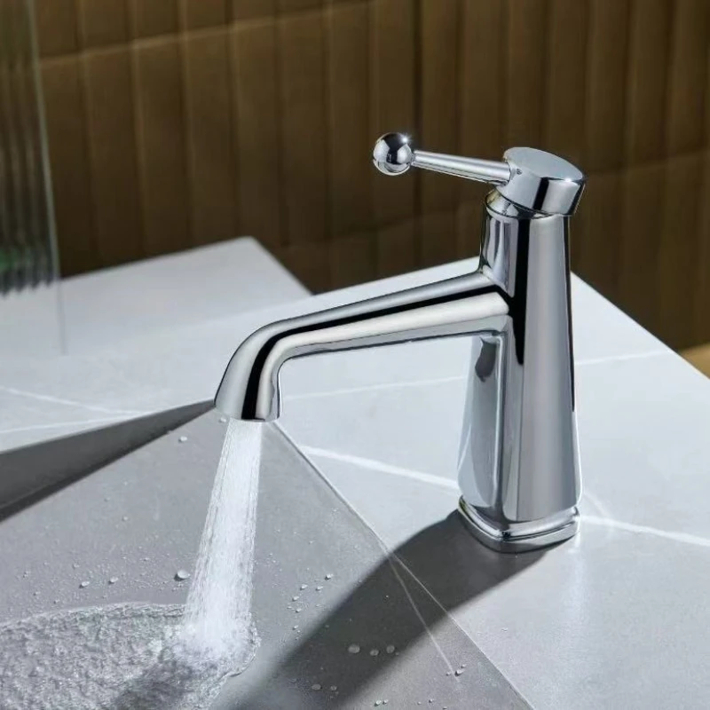 Lemon Yellow Copper Double Outlet Faucet for Household Hot And Cold Water Basin Brushed Gold Single Hole Water Bath Cabinet