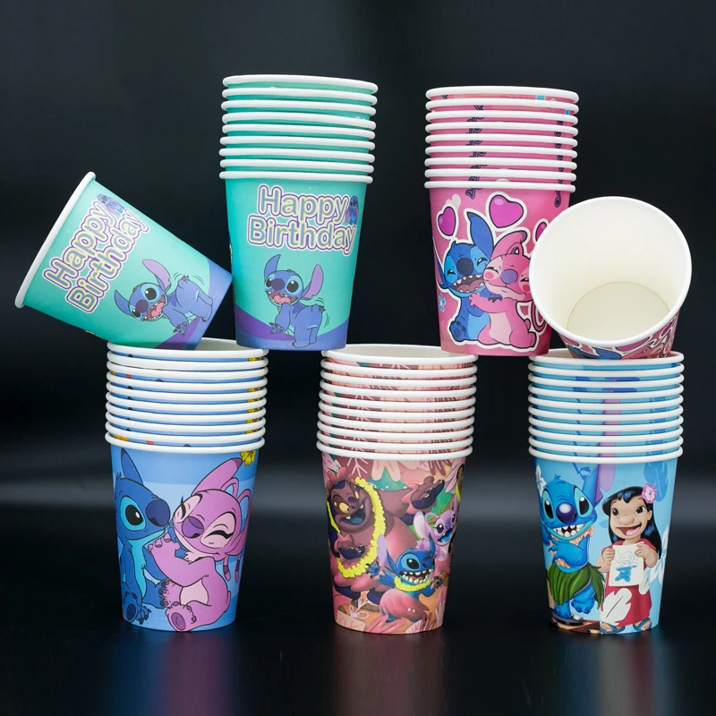 

Stitch Disney Cup Pink Disposable Paper Cups 9oz New Drinking 250ml Party Supplies Birthday Party Favor Decoration