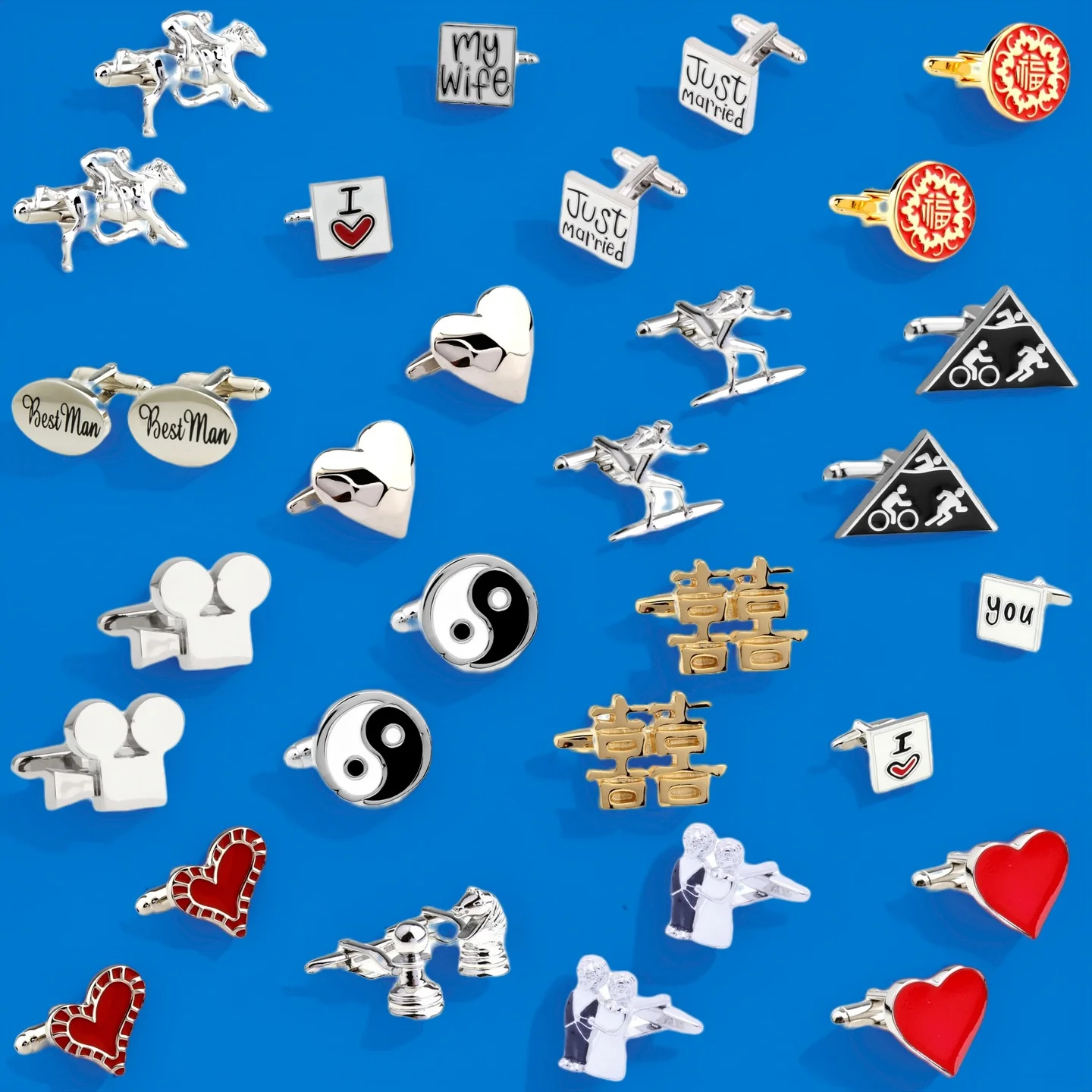 28 Designs Red Heart Wedding Cufflinks Men Horse Riding Sports Cuff Links 2 Pairs