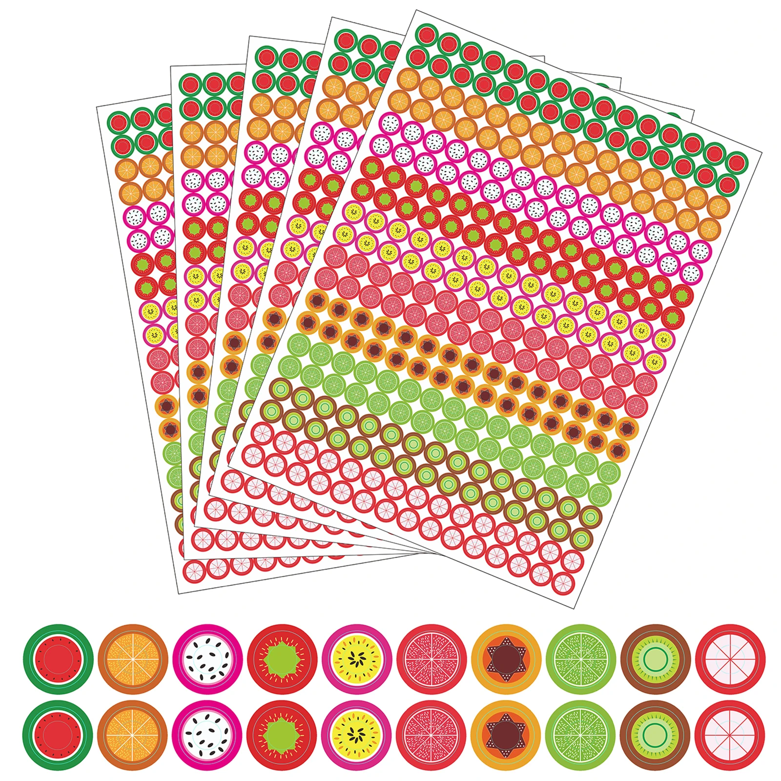1500 Pcs Fruit Hole Reinforcement Stickers, 10 Donut Designs, Tear-Resistant Labels for Loose-Leaf Paper and DIY Projects