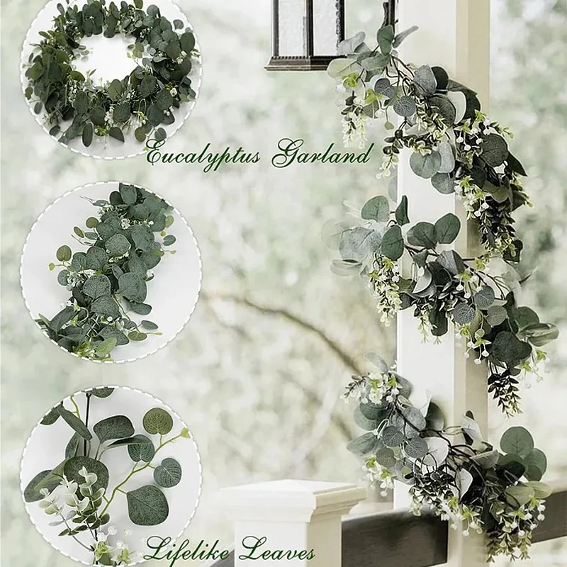 2pcs Artificial Eucalyptus Vine Plant Real Texture Fake Green Hanging Plant Wedding Courtyard Garden Home Party Wall Decoration image 2