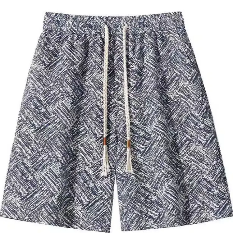 

Тканые мужские орты в стиле ретро, летние свободные повседневные пляжные брюки средней длины с четырьмя деталями, прямые брюки, молодежные орты Vitali без бренда