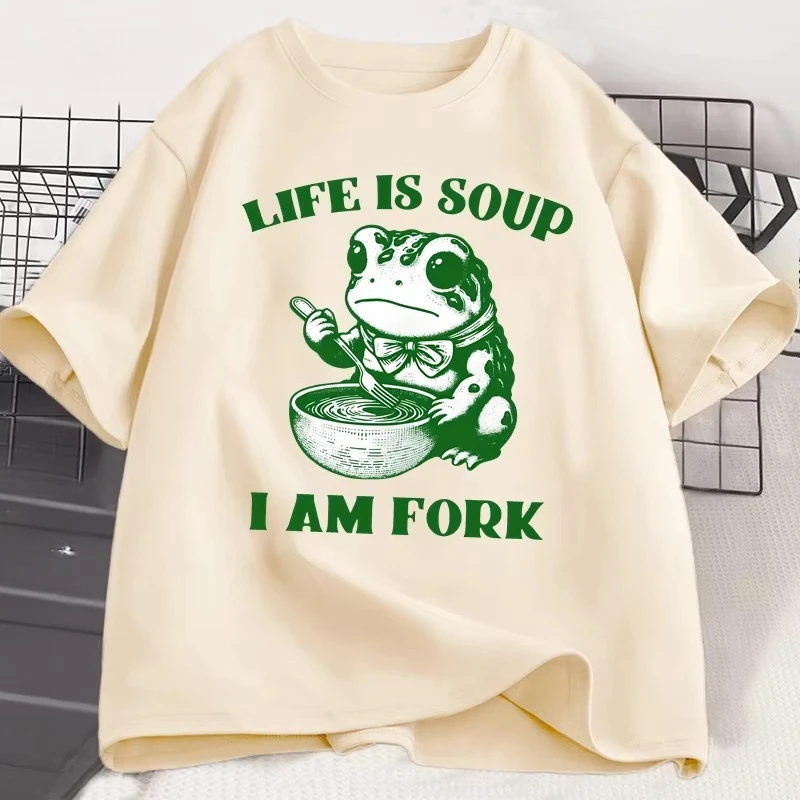 Life Is Soup I Am Fork T-shirts for Men Women Funny Frog Relatable Life T Shirt Cotton Soft Summer Short Sleeve Tees Clothes