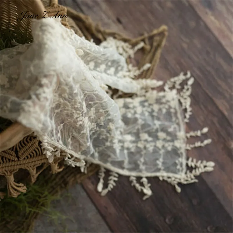 Beige embroidered lace hanging yarn newborn photography props baby  photo wrap pad decoration