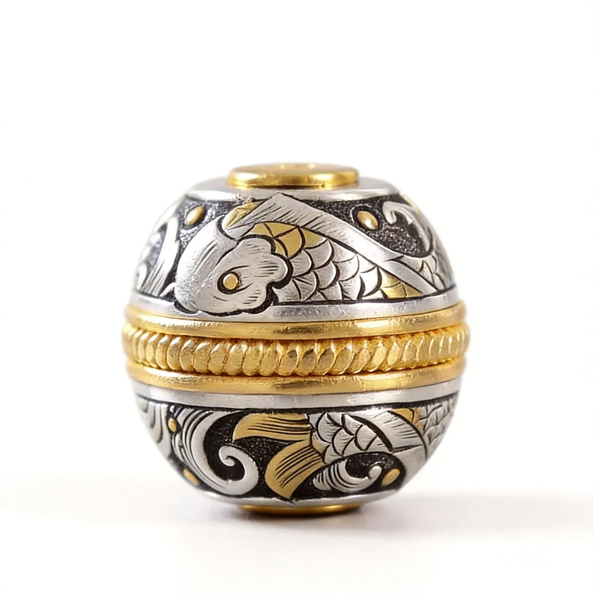 Chinese Traditional Tibetan Style Lucky Koi Fish Two Tone Hamburger Bead 13.7mm Vintage Spacer Bead For Diy Bracelet Necklace