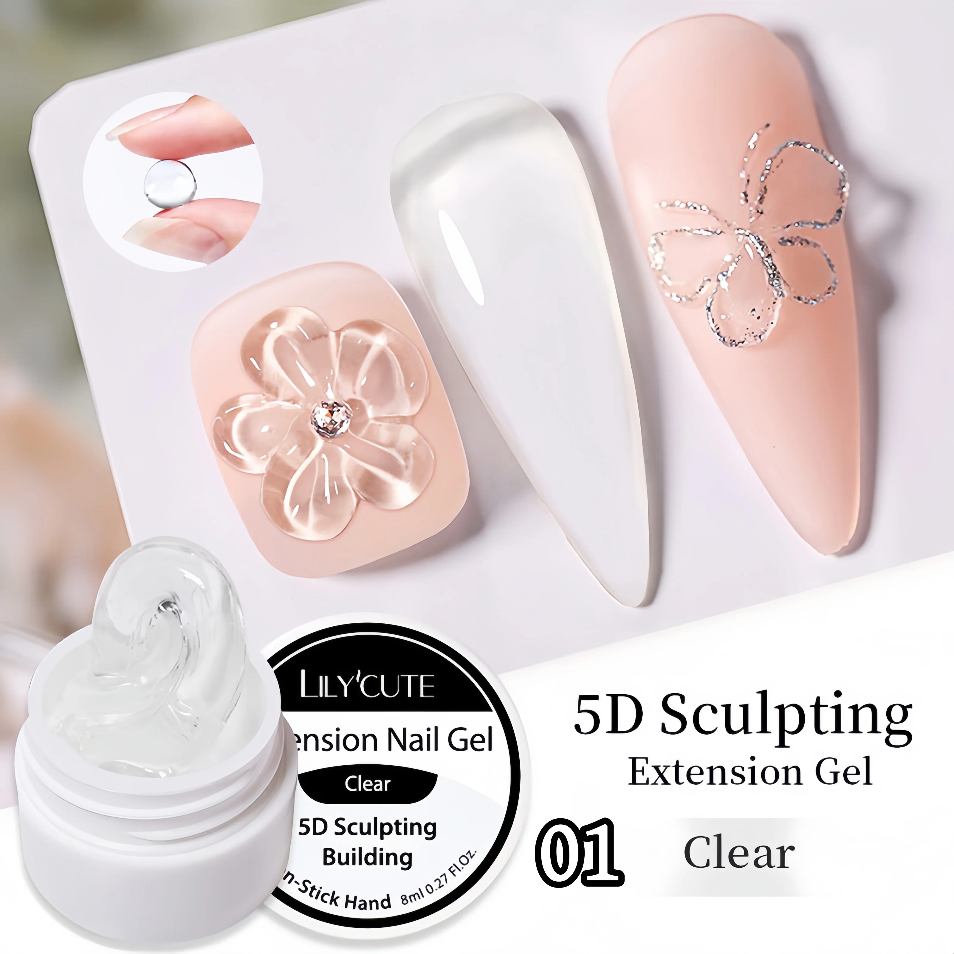 5D Nicht-Klebendes Handmodellier-Gel, 8ml Langanhaltende Überlagerung, Erzeugt 3D-Nagelformen, Salonqualität, Nagelkunst DIY – Detail 4