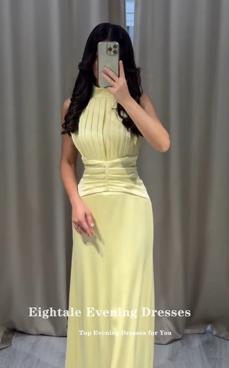 فستان سهرة عربي Eightale مخصص برقبة عالية من الساتان بطيات حورية البحر وحفلات الزفاف وحفلات الزفاف فيستدوس دي غالا #3