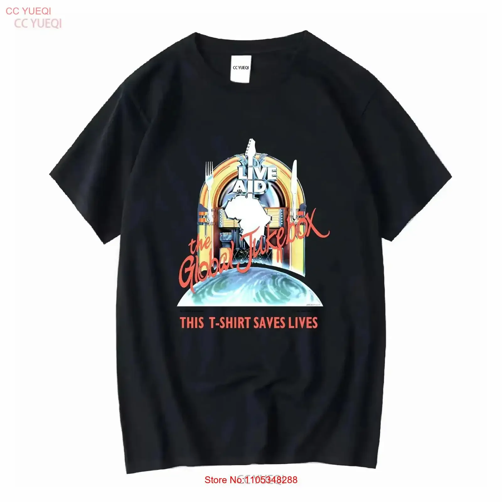 Vintage The Global Jukebox Live Aid Tour T-Shirt Größe Small Musik 1985 80er Jahre Gewaschenes Mode-Oberteil für den Alltag Homme Vintage