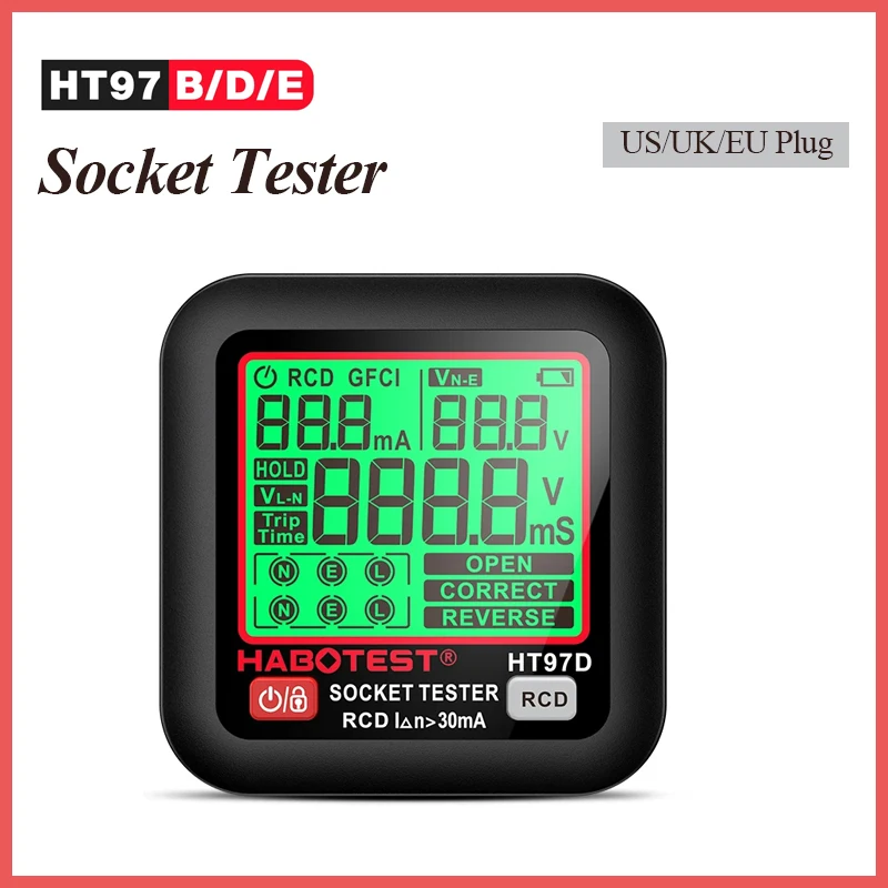 HT97 Digital Socket Tester Smart Voltage Detector Intelligent Leakage Testing Multifunctional Phase Tester EU US UK Plug