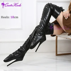 Extreme Sexy Fetish 18cm/7Inches High Heel Gothic Punk Drag Queen Cross-Tied Over Knee Thigh Long Ballet Boots Plus Size 36-46