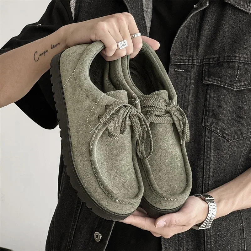 

Мужские лоферы, удобная замшевая повседневная обувь, полутапочки на плоской подошве со шнуровкой в стиле ретро, Zapatos Para Hombre, новинка 2023 г.