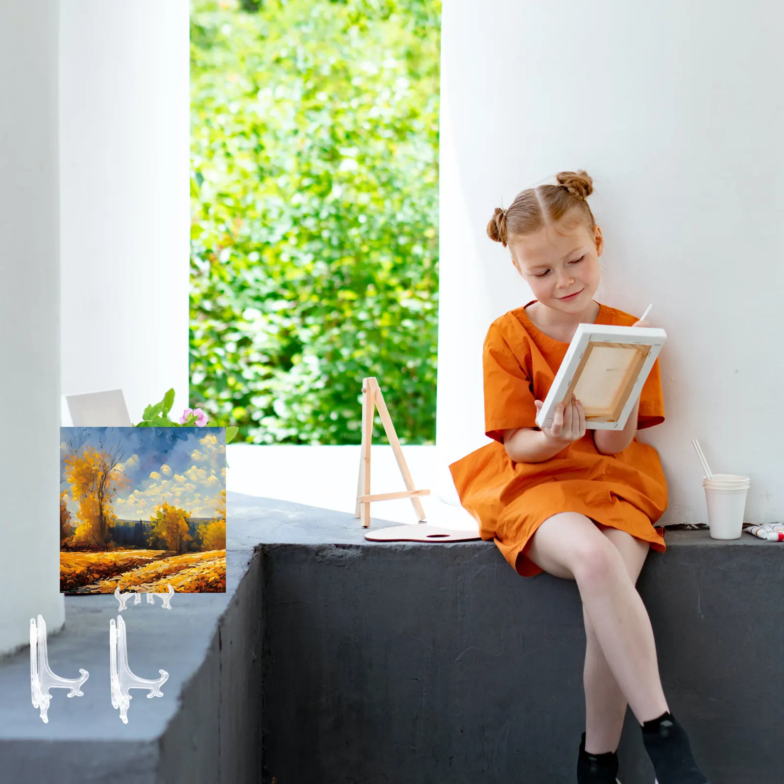 50Pcs Mini Easel Stands Clear Plastic Small Picture Holder Display Easel for Home Decor Gallery Art Plates Photos Party
