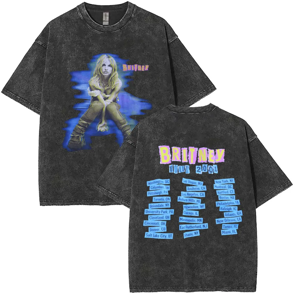 

Britney Spears The Britney Tour 2001 Vintage Washed T Shirt Men Women Casual Retro Oversized Short Sleeve T-shirts Streetwear