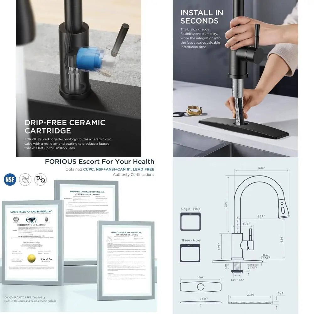 

High Arc Pull-Down Spray Kitchen Faucet in Oil-Rubbed Bronze, Single Handle, Suitable for Classic Stainless Steel Sinks, 1 or 3