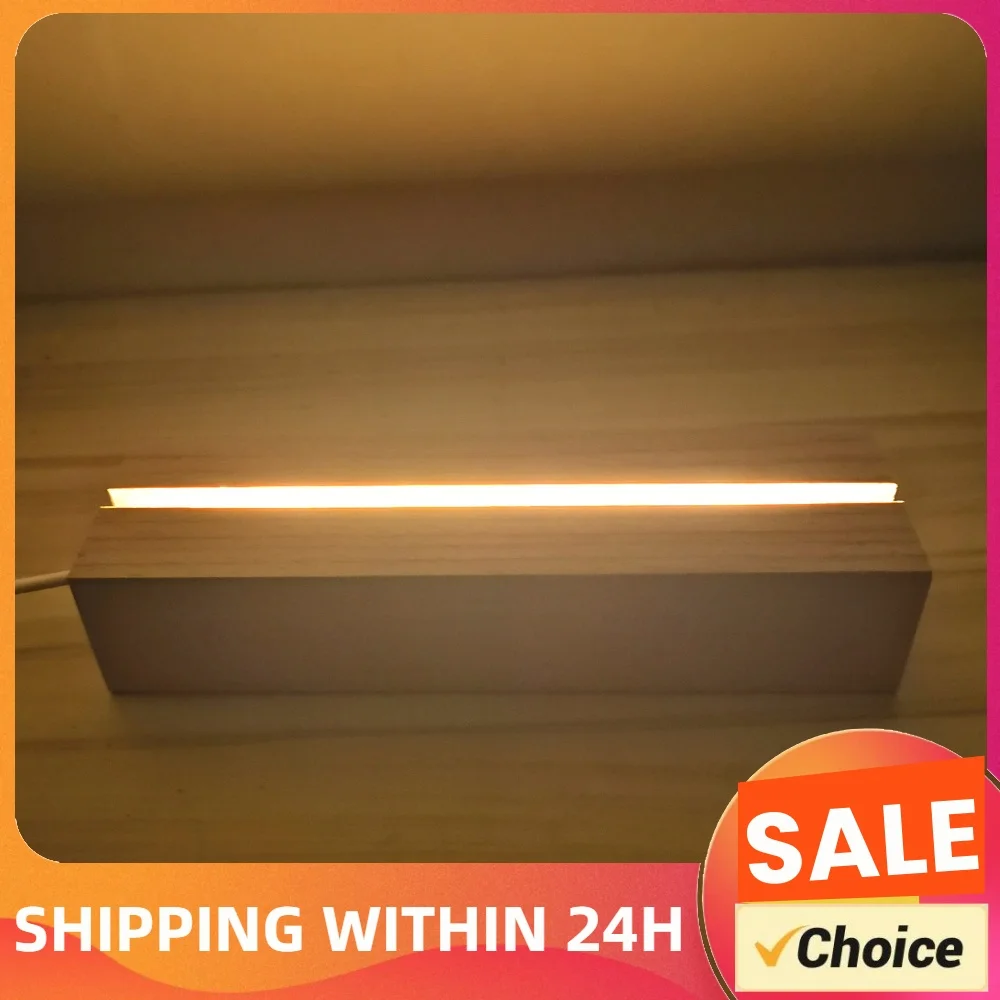 1-5Pcs LED Wood Display Base Rectangular Wooden Night Light Base USB Powered Acrylic Lights Plate Base for Bedroom Living Room
