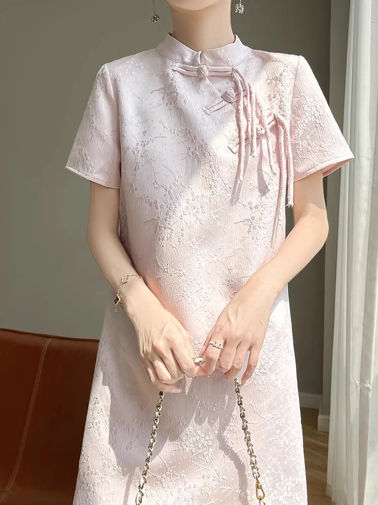 ชุดเดรสผ้าซาตินสไตล์วินเทจสำหรับผู้หญิง ลายปักแบบจีนโบราณ  สำหรับใส่ในชีวิตประจำวัน