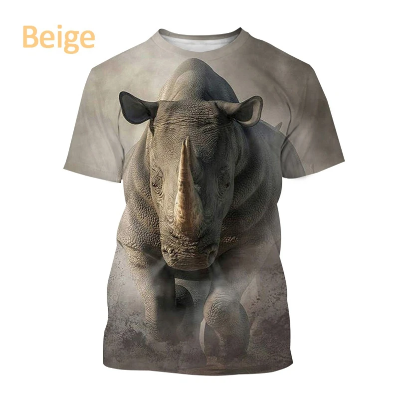 Funny Rhino Graphic T Shirts For Men Summer Trend Crew Neck 3D Animals Printed Short Sleeve T-shirts Casual Oversized Kids Tees