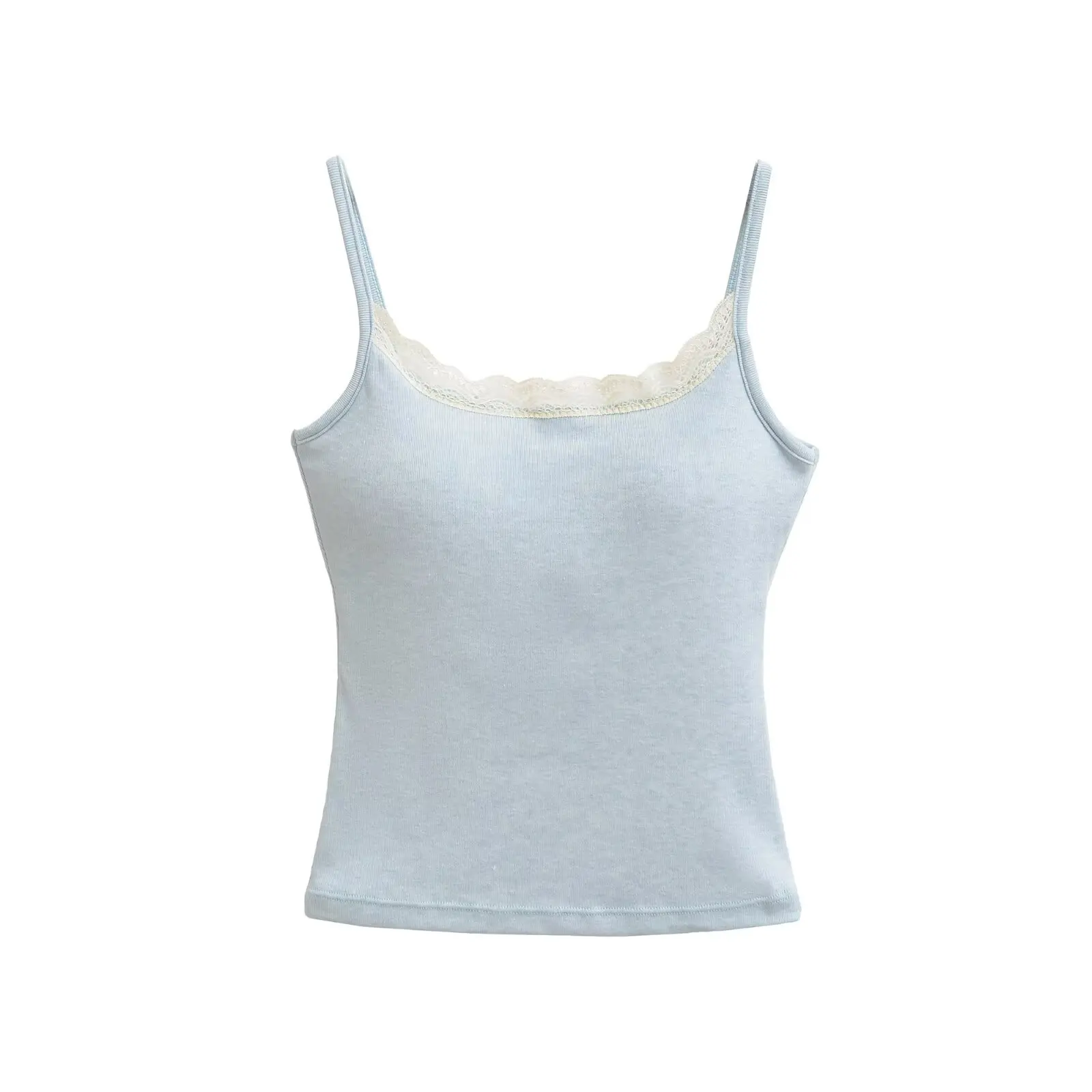 Top F de Verão com Alças em Renda e Patchwork, Ajuste Slim, Estilo Sexy e Doce