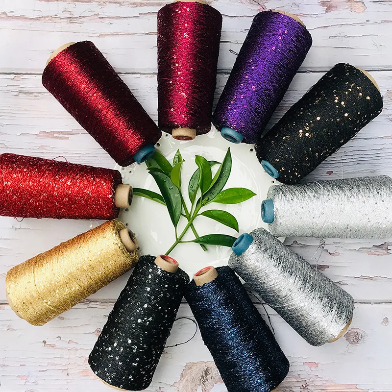 Sliver Sequin Yarn Knitting Sparkle Theread Crochet Glitter Sequin Knitting Yarn Sparkly DIY Crafts for Sweater Shawl Scarf 250g