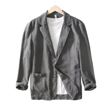 100% Cotton Breathable Men's Blazer Suit Jacket For Men Black Coat For Summer Business Lightweight Male Clothes 2024