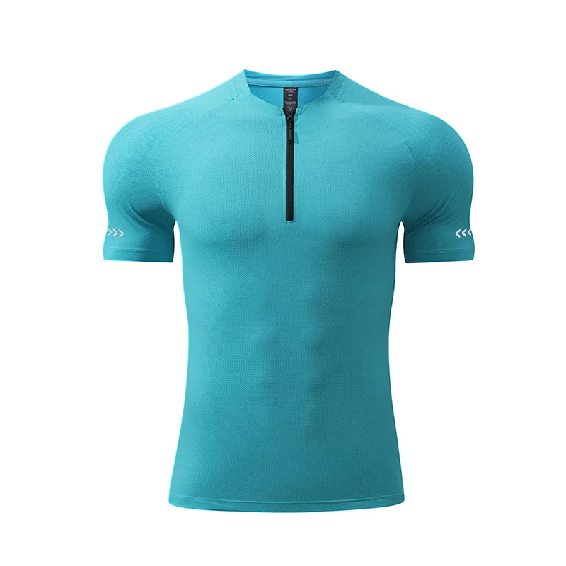 Summer Men's Outdoor Stand Collar Half Zipper Sports T-shirt High Elastic Breathable Quick-drying Clothes Short Sleeves