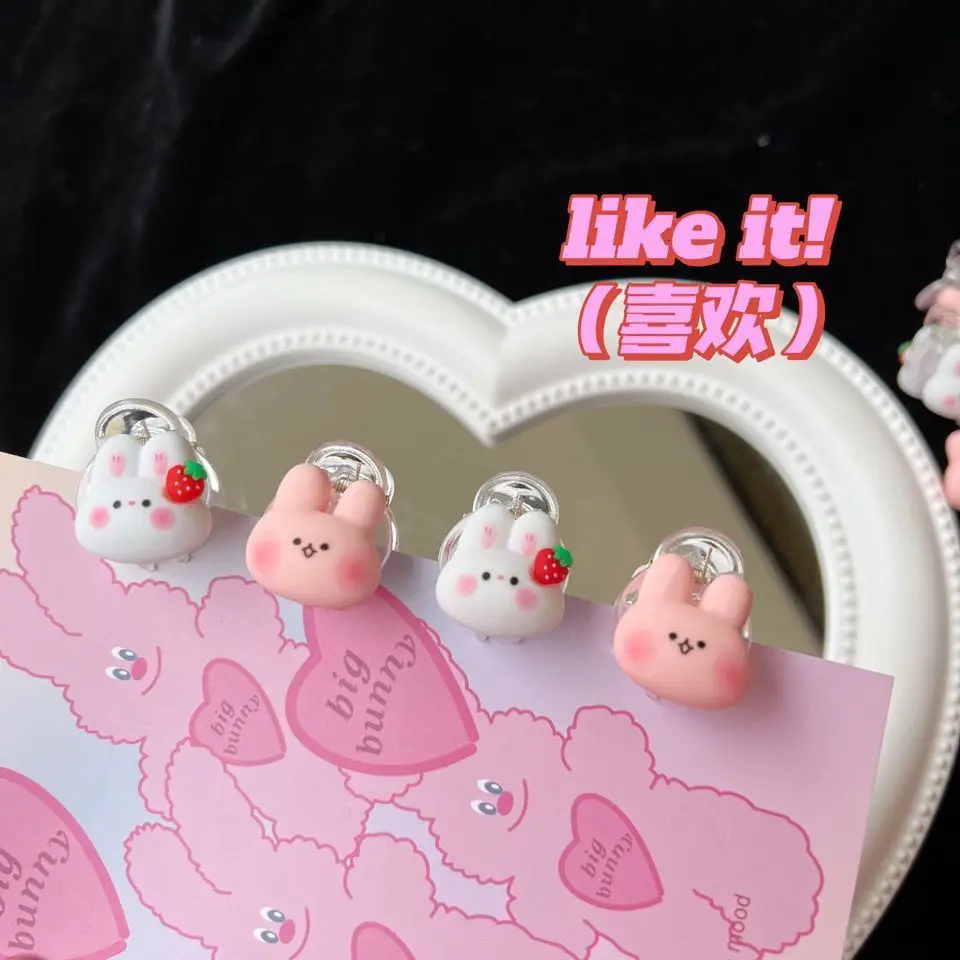 2 قطعة مقاطع Cottagecore الأرنب الفراولة أحمر الخدود لطيف ذيل حصان حامل الانفجارات تأمين للمراهقين فيونكات شعر للفتيات