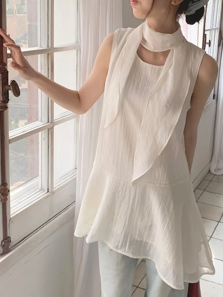 

Summer New Sweet Design Hanging Ne Silk Ribbon Svel Asymmetrical Top And Bot Set Women's Faion Ensemble