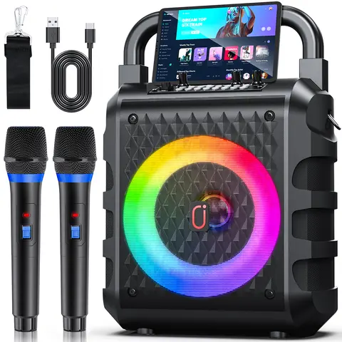 FanFun Wireless Speaker, Portable Bluetooth Speaker with Microphone and LED Light, Karaoke Speaker Machine, Home Karaoke System