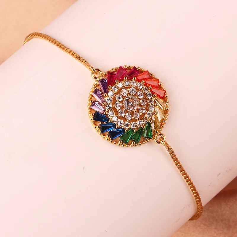 Sparkling Adjustable Rainbow Zircon Bracelets For Women New Gold Plated Evil Eye Bracelet Wedding Jewelry Birthday Gift