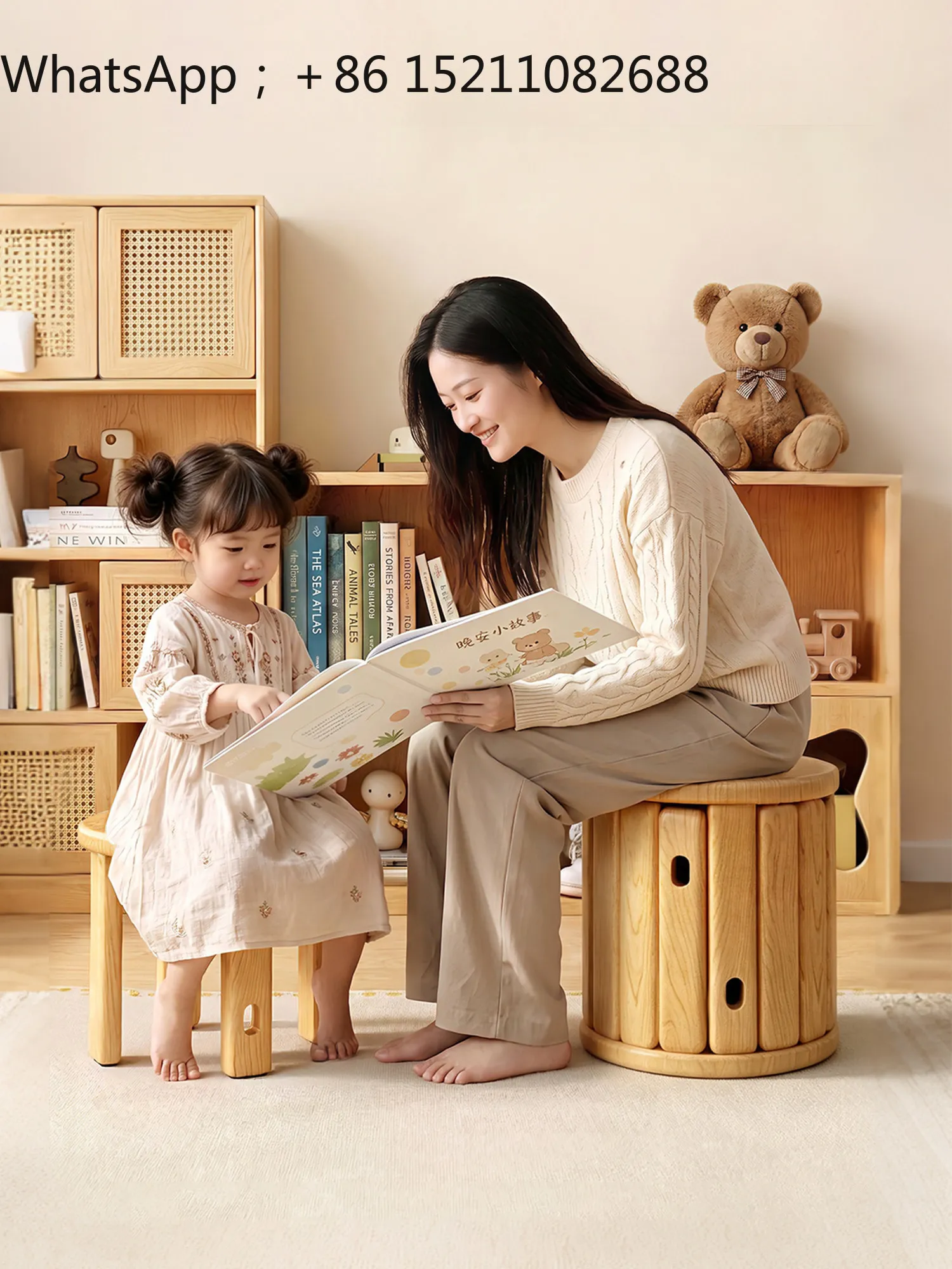 LLY stackable solid wood small stool household low stool 2026 new living room small stool strong and durable